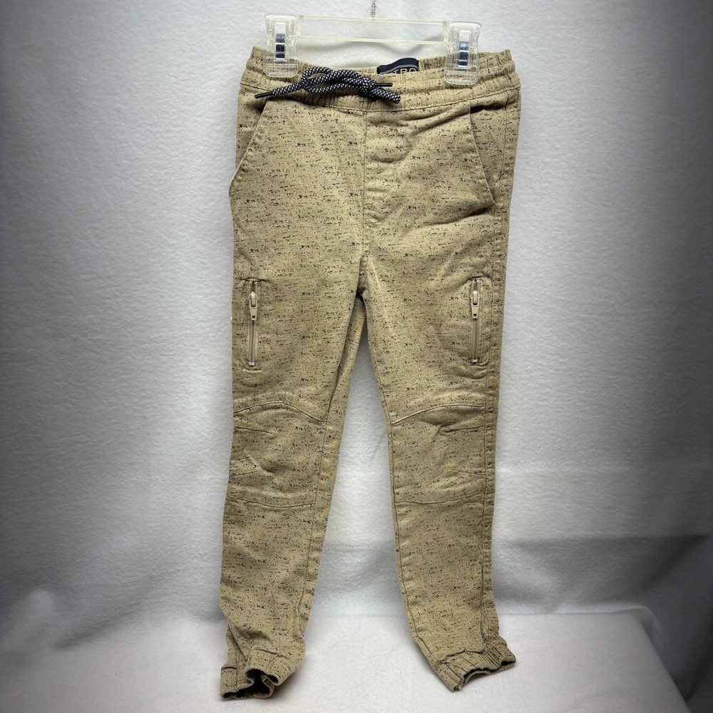 Retro Stitch Kids Jogger Pants‎ Size 7 Tan Speckled Drawstring Cargo Zip Pockets